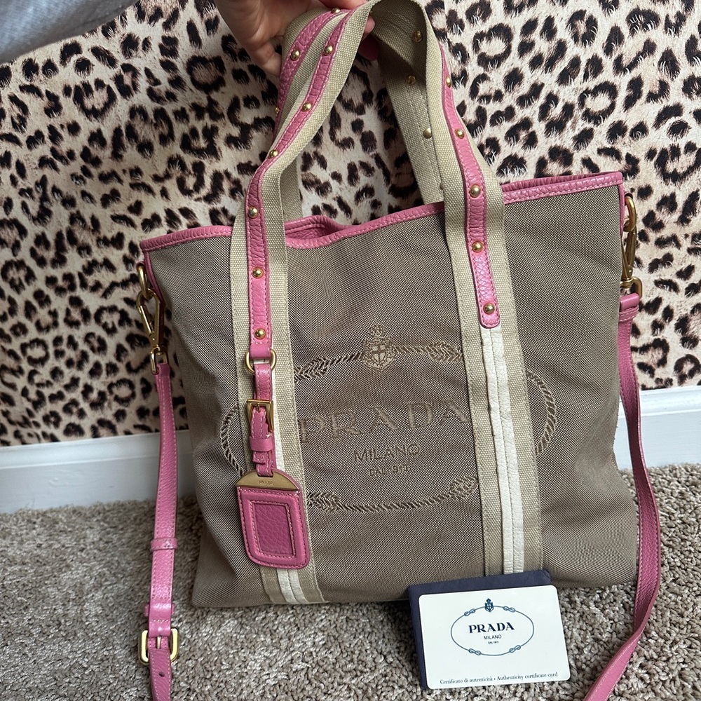 Prada Pink and Tan Tote Bag